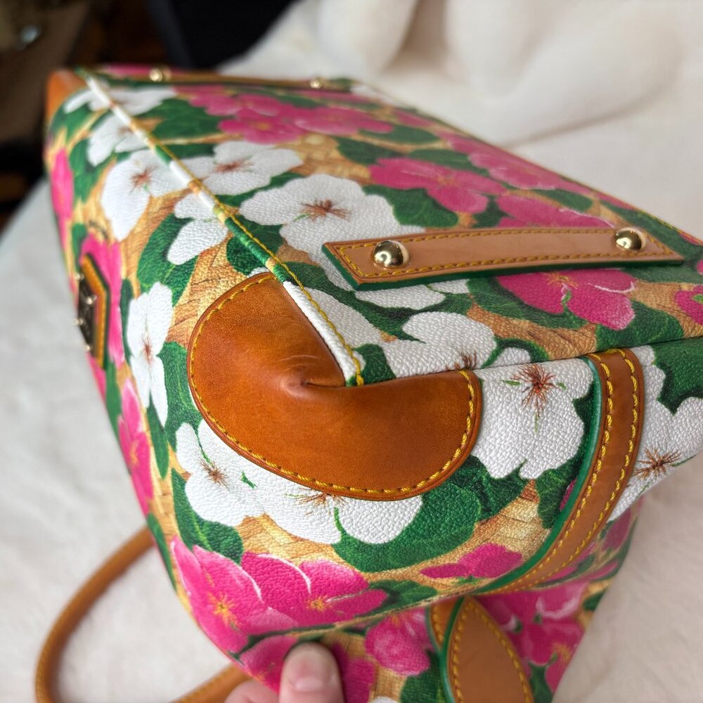 Dooney & Bourke Pink & White Pansy Flower Design With Basketweave Satchel - Picture 11 of 16